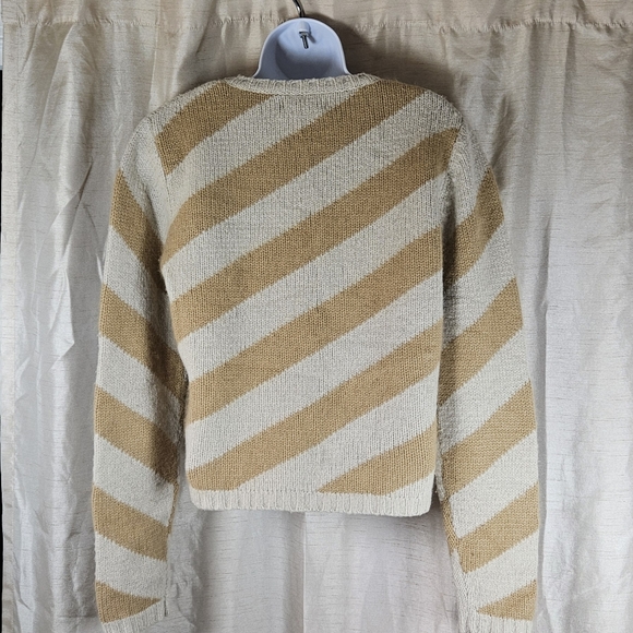 Banana Republic tan cream striped Lambswool Angora cropped sweater Womens Medium - Picture 3 of 5